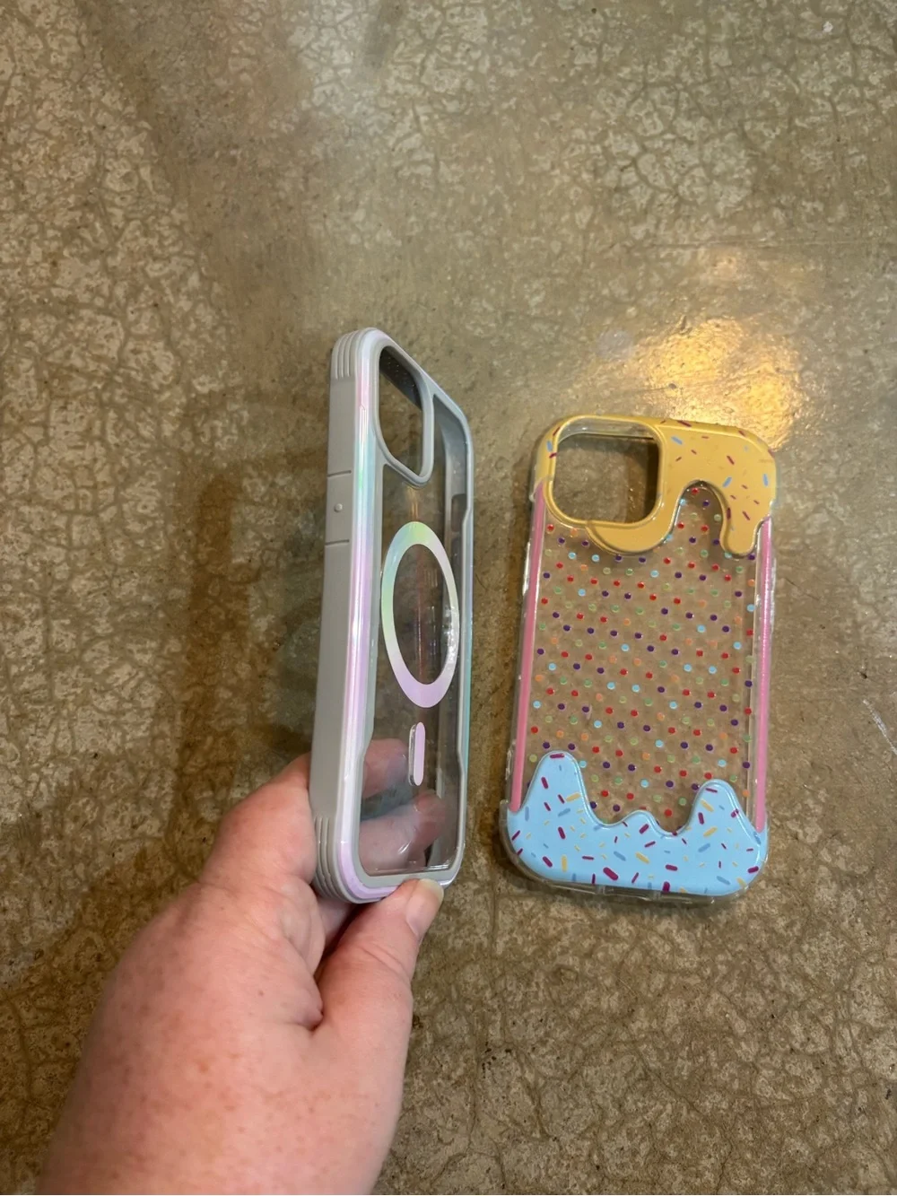 Iridescent MagSafe Compatible Clear Phone Case and Pink Sprinkle Case Set